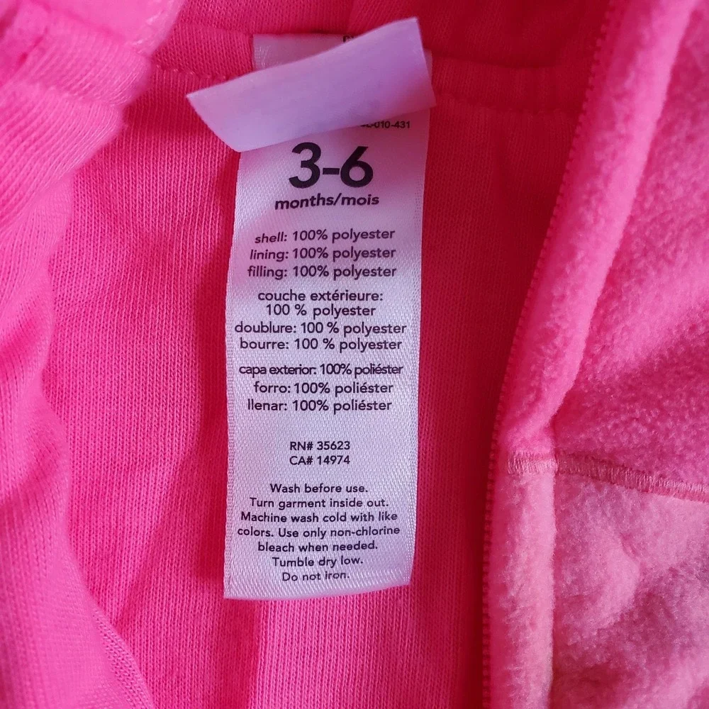 Carter's Puffer Snowsuit Girls 3-6 Months Pink Flamingo Hooded Fleece Costume